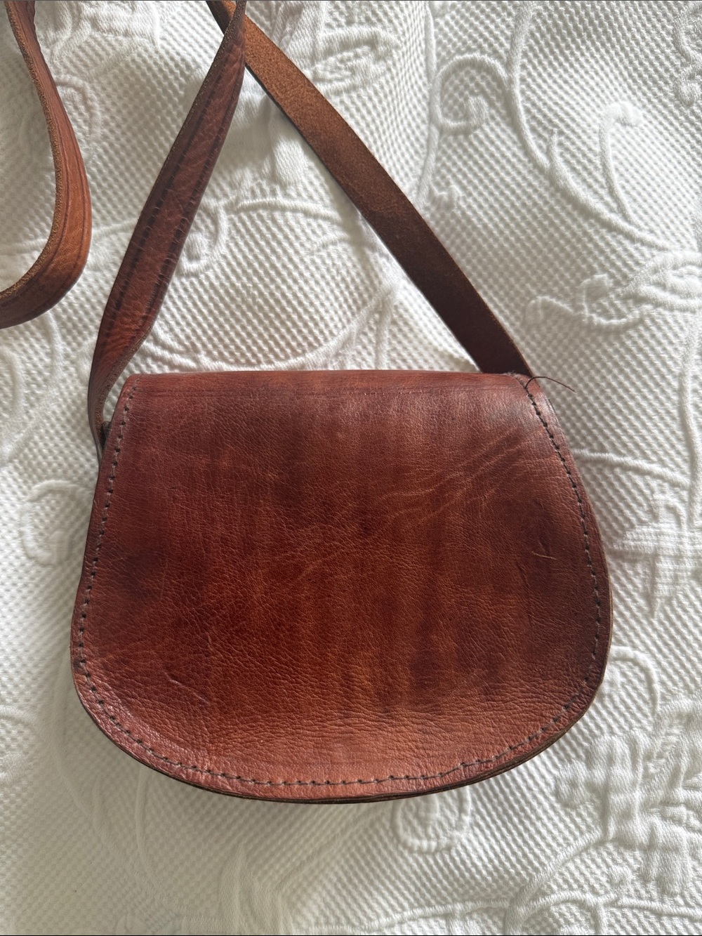 Brown Leather Crossbody Bag with Stud Accents - Picture 7 of 8